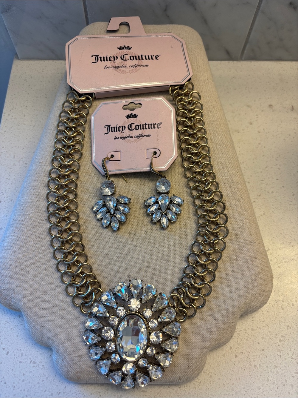 Juicy Couture Gold-Tone Crystal Statement Necklace and Earrings Set